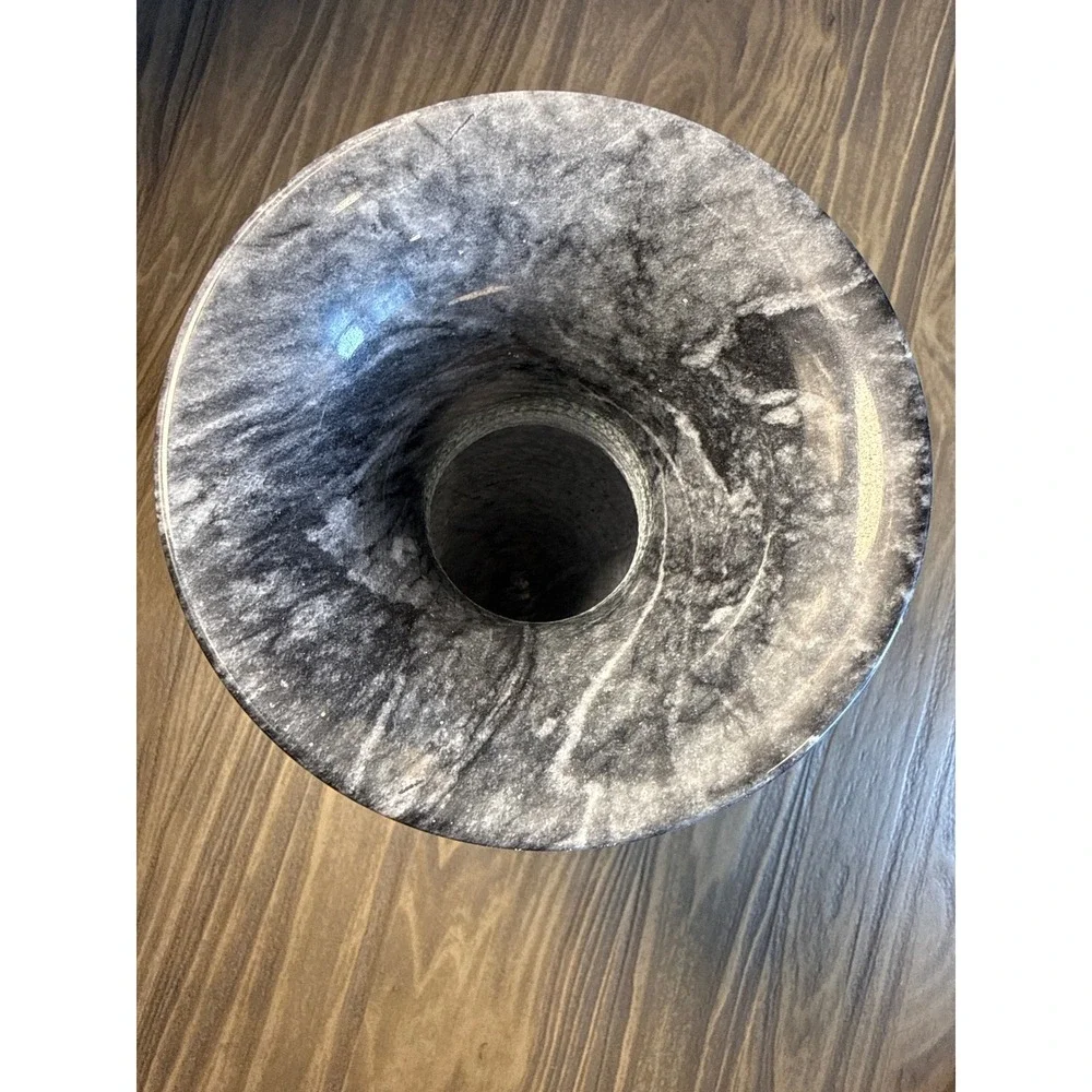 Vintage Hand Carved Marble Vase Home Decor 12.5in Grey Etched Tiger Pine Tree